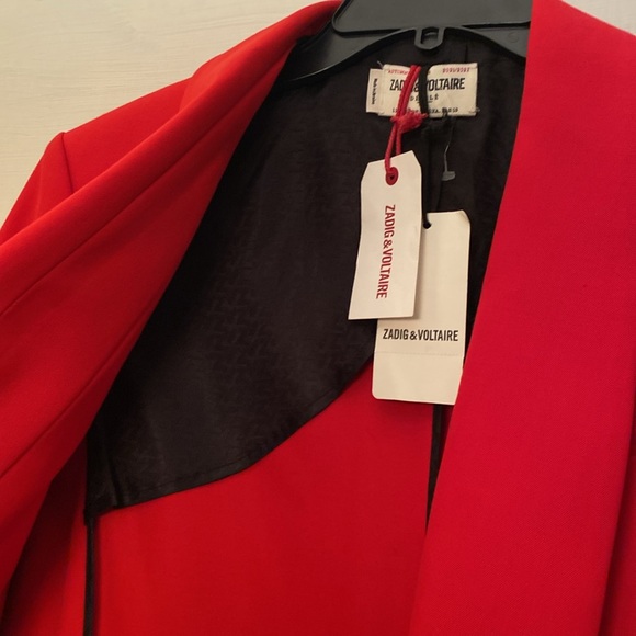 Zadig&Voltair Virgin Wool Stretch Crisp True Red Jacket New With Tags - Picture 3 of 16